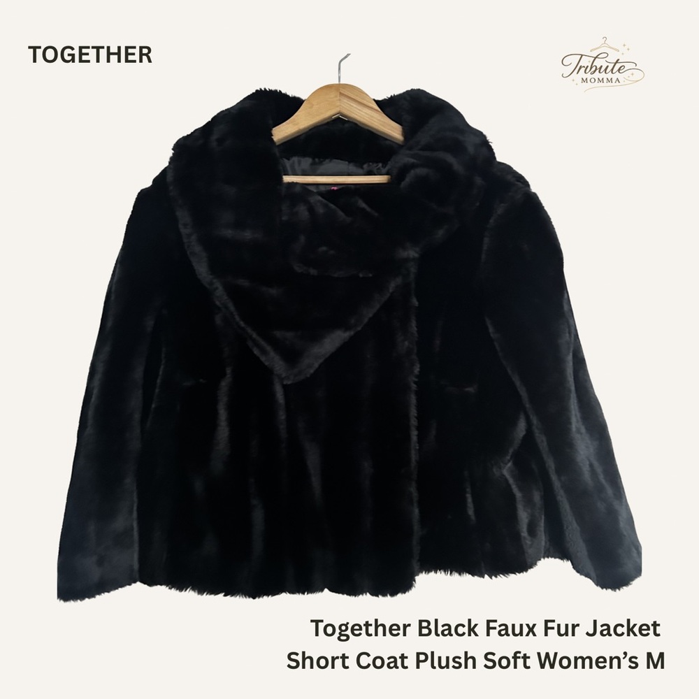 Together Black Faux Fur Jacket Short Coat Plush Soft Women’s M